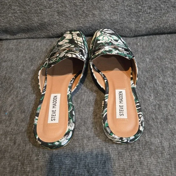 Steve Madden Women's Embroidered Floral Loafers Sz 8 Green Black - Picture 5 of 8